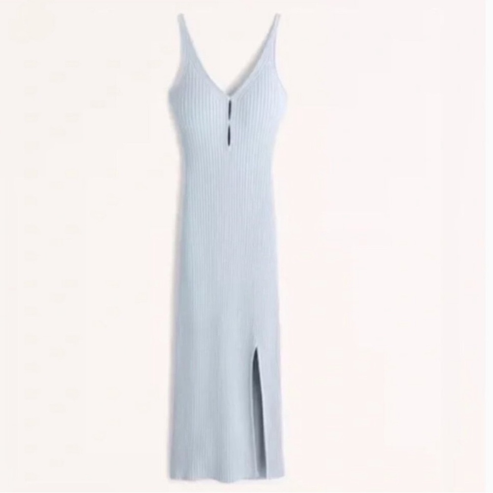 Abercrombie & Fitch Key Hole Midi Sweater Dress Baby Blue